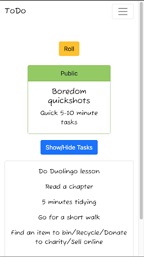 Dice ToDo - Random task list Screen 2