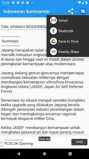 Indonesian Text Summarizer Screen 3