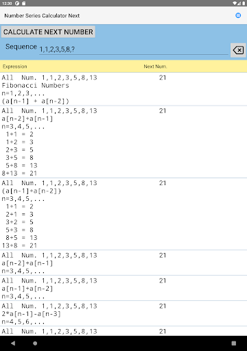 Android application Number Series Calculator Next screenshort