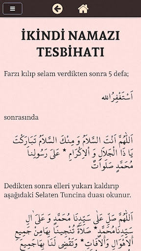 Screenshot of Namaz Tesbihatı Arapça Türkçe