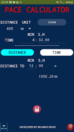 Android application Swimming Pace Calculator screenshort