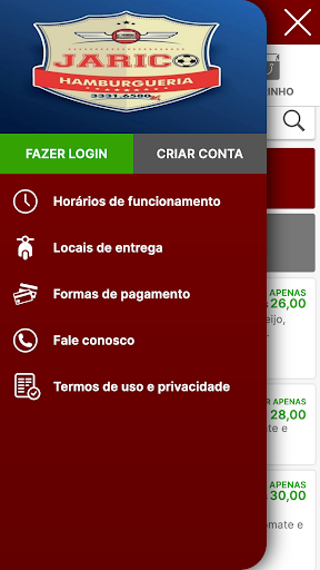 Android application Jarico Hamburgueria screenshort