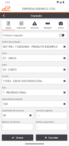 EXCIA Inspeção Screen 2