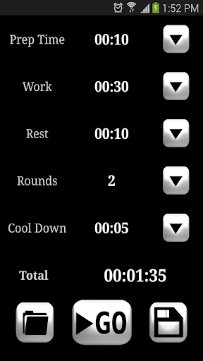 Screenshot of HIIT interval training timer
