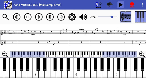 Android application Piano MIDI Bluetooth USB screenshort