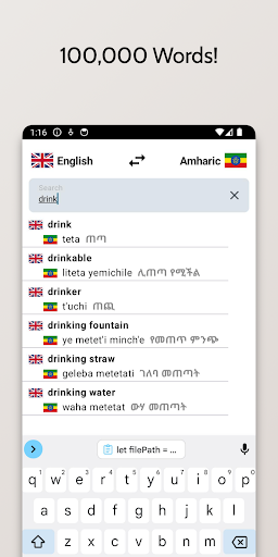 Amharic-English Dictionary Screen 2