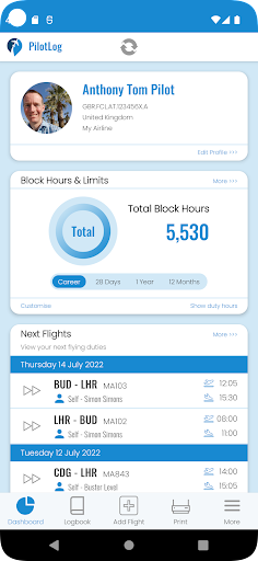 Android application PilotLog screenshort