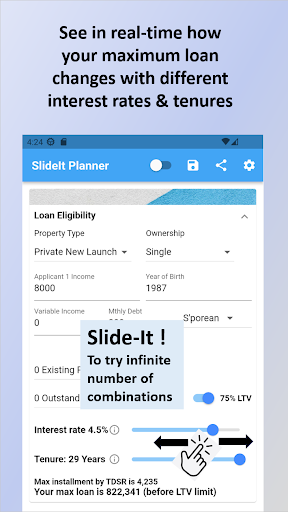 Android application Slide-It SG Loan Calculator screenshort