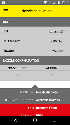 Water Jetting Calculator Screen 2