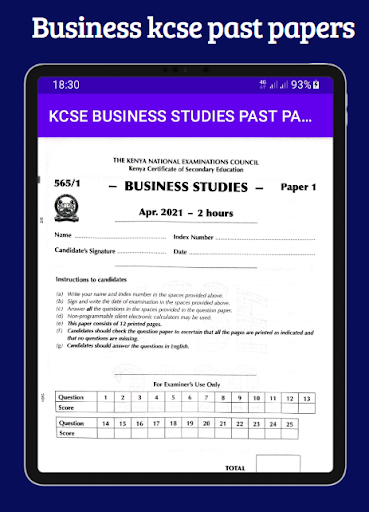 Android application Business studies Kcse papers screenshort