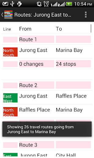 Singapore Train Route Planner Screen 2