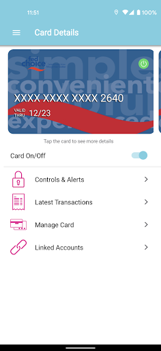FedChoice Card Controls Screen 3