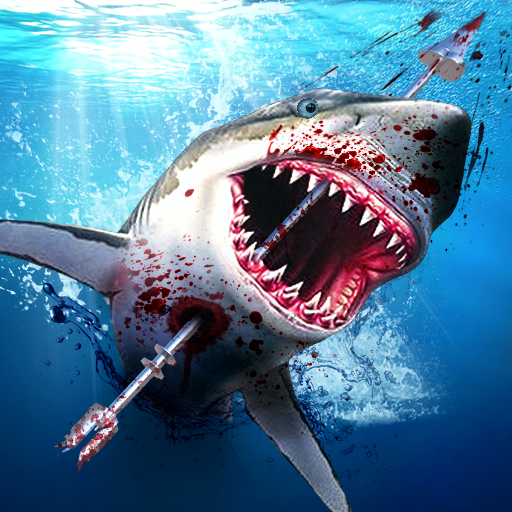 Dino shark hunter underwater logo