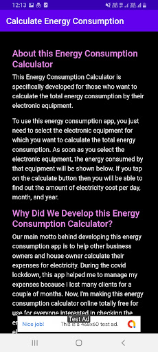 Energy Consumption Calculator Screen 3