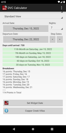 DVC Calculator Screen 3