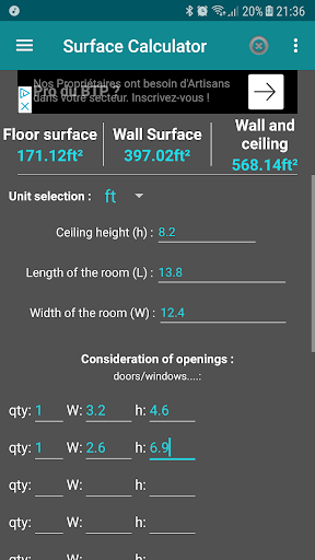 Android application Area Calculator screenshort