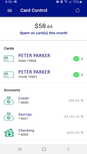 Expree Card Control Screen 2