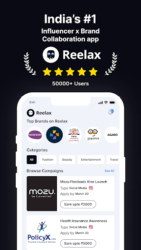 Android application Reelax: Influencer App screenshort