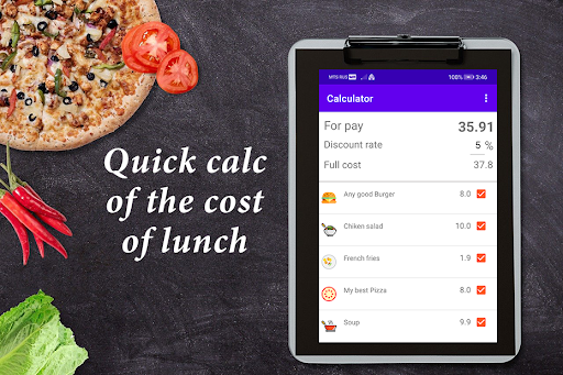 Android application Menu cost calculator screenshort