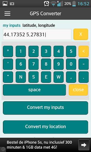 GPS coordinates converter Screen 2
