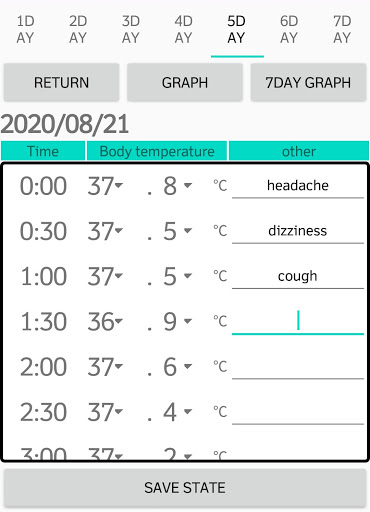 Body temperature memory Screen 3