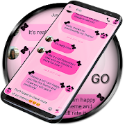 SMS Theme Ribbon Black: pink text messages chat