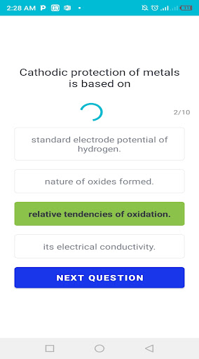Chemistry Quiz Test Screen 3