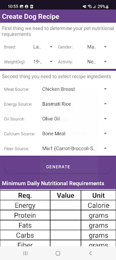 Android application Pet Diet Maker screenshort
