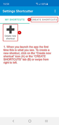 Android application Settings Shortcutter screenshort