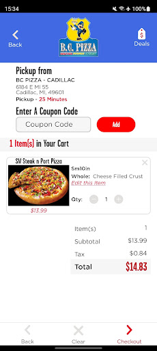 Screenshot of B.C. Pizza – Order Now!