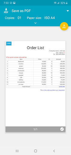 Order List ( Invoice Quote ) Screen 2