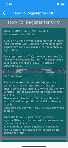 The C4C-Club Log App Screen 3