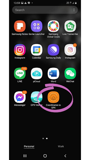 Android application Coordinates to GPX screenshort