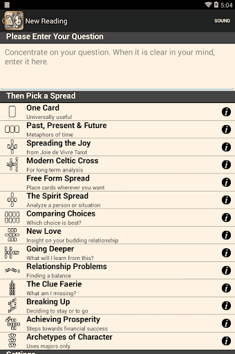 Screenshot of Joie de Vivre Tarot