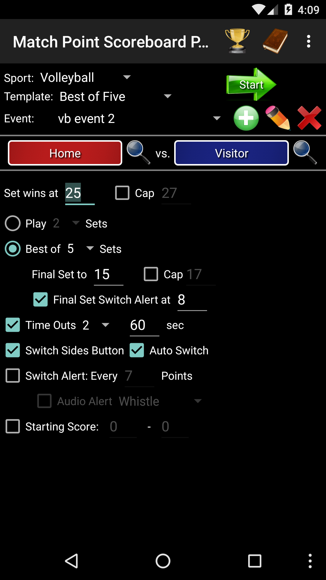 Android application Match Point Scoreboard Pro for Volleyball PingPong screenshort