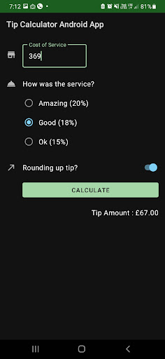 Tip Calculator Android App Screen 2
