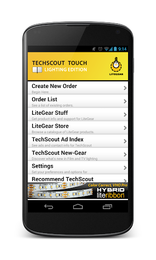 Android application TechScout Touch, Lighting screenshort