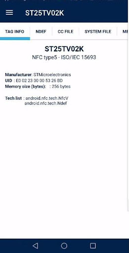 Screenshot of ST25 NFC Tap