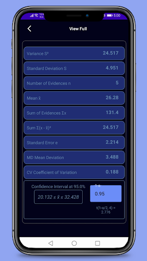 Variance and SD Calculator Screen 3