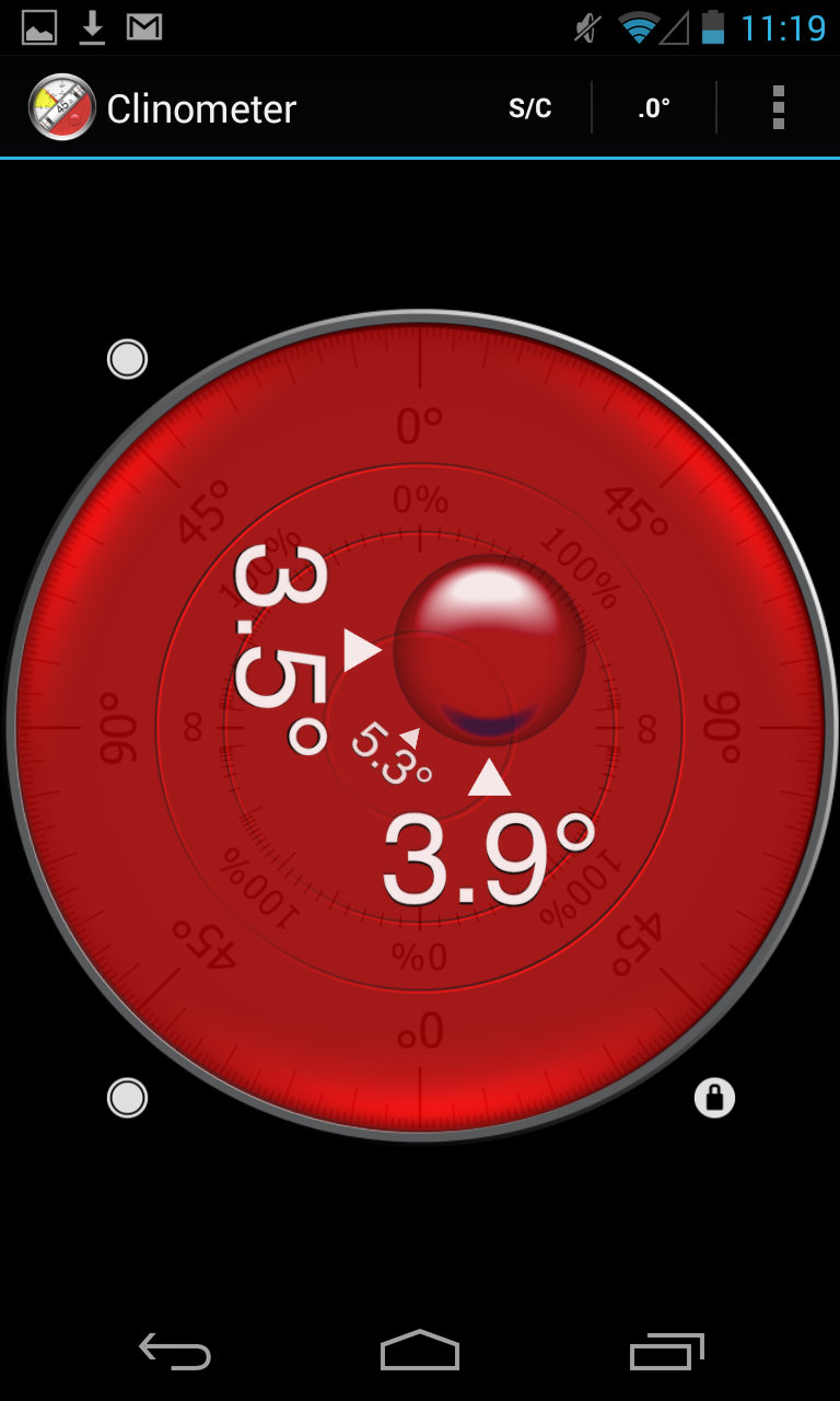 Android application Clinometer + bubble level screenshort