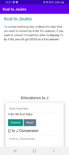 Android application Kcal to Joules screenshort