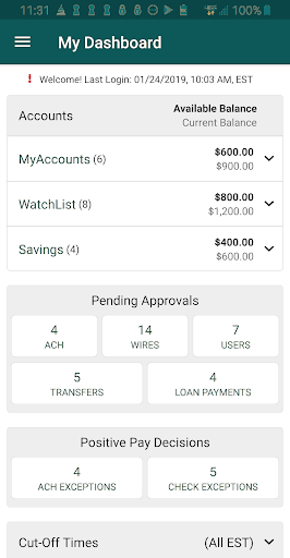 Android application ChoiceOne Treasury Management screenshort