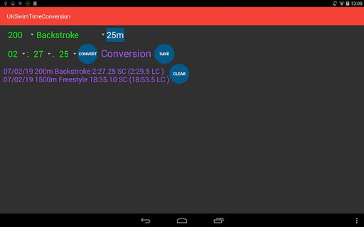 UK Swim Time Converter Screen 2