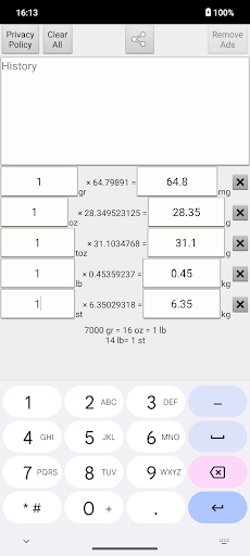 Android application Weight Conversion Calculator screenshort