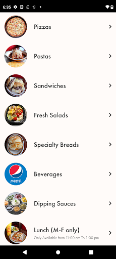 Android application Quatros Pizza screenshort