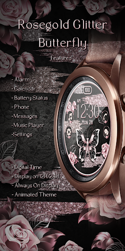 Android application Rosegold Butterfly_Watchface screenshort
