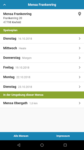 Android application Mensa Krefeld/Mönchengladbach screenshort
