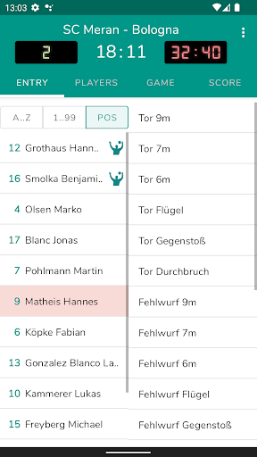 Handball Statistics Screen 3