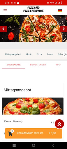 Pizzano Pizza Service Screen 2