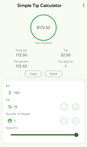Android application Simple Tip Calculator screenshort